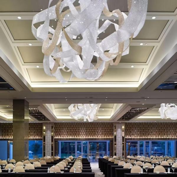 Custom Project Ceiling Chandelier Stainless Steel Ribbon Large Club Hall Center