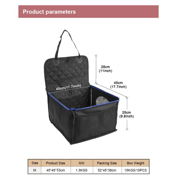 Waterproof Dog Car Booster Seat Pet Front Protector Seat with Non-slip Bottom Storage Pocket and removable and washable