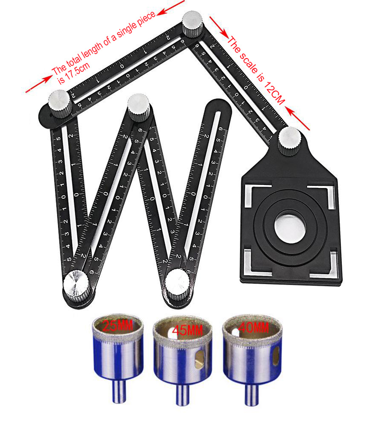 ABS or Aluminum Six-Sided Woodworking Multifunctional Drifice Positioning Ruler, Multi-Angle Measuring Template Ruler