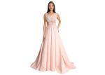 Pink Lace Embroidered Long Wedding Dresses With Patches Sewing Logo Or Pattern