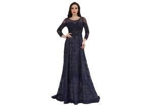 China Royal Blue Long Sleeve Evening Gowns , Arabic Long Evening Dress factory
