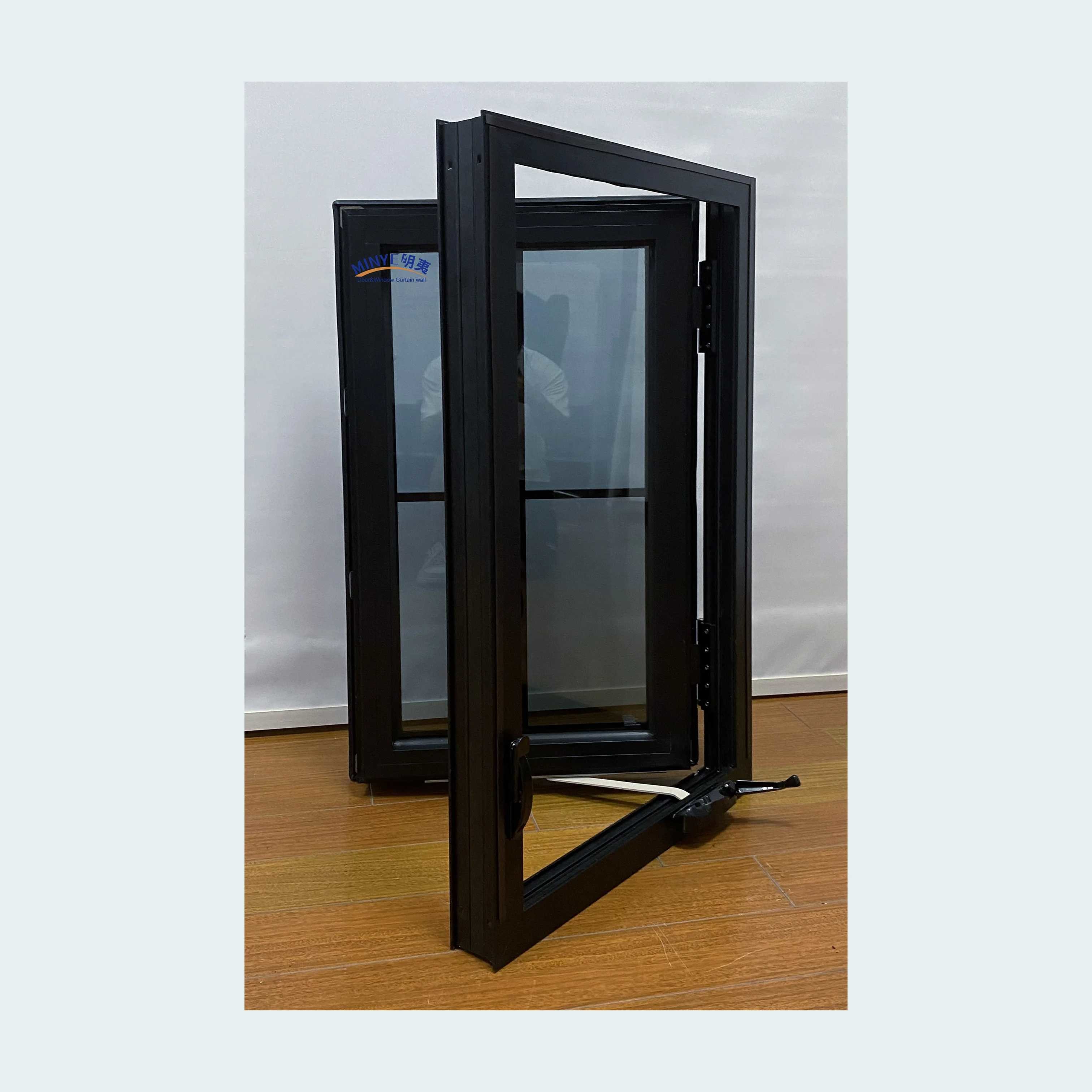 American Style Aluminum Casement Windows Crank Control Laminated Aluminum Casement