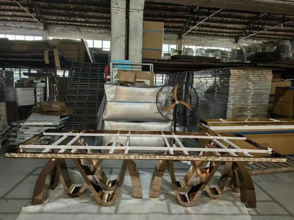 Luxury Custom Stainless Steel Pedestal Faux Marble Dining Table Home And