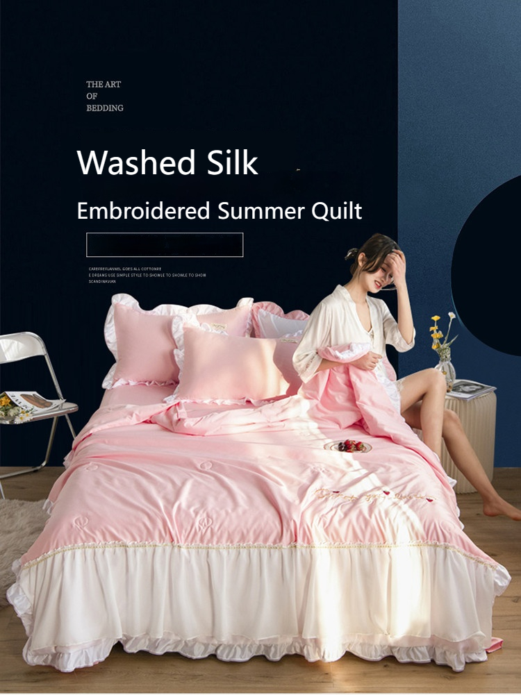 Luxury Embroidery Washed Silk Bedding Set Quilt Filled Soft and Breathable Bed Sheet 2024