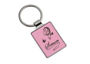 China Laser Engraving Logo Leather Key Chains 55mm 4mm Pink Key Ring Advertising factory