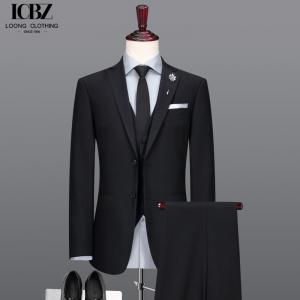 China Customized Wool/Silk Men's Business Suit in Dark Color with Single Breasted Closure on sale