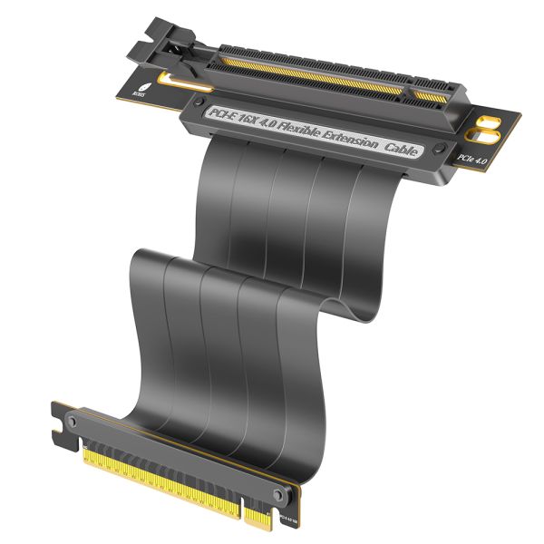 PCIE 4.0 Extension Cable, Black 16x Shielded High Speed GPU Riser Cable with PCI Express Port for GPU Extension Card, Length 20cm( Dual 90 Degree )