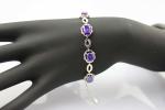 925 Silver 6x8mm Oval Created Amethyst and Clear Cz Diamonds Link Bracelet (H03)