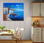 Framed Seascape Mediterranean Oil Painting Canvas Handmade By Palette Knife