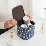 Metal Zipper PU Leather Cylinder Bucket Makeup Bag Case