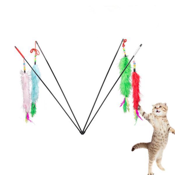 Fashion Interactive Cat Toys Soft Plush Feathers Stick Long Tail Educational Cat