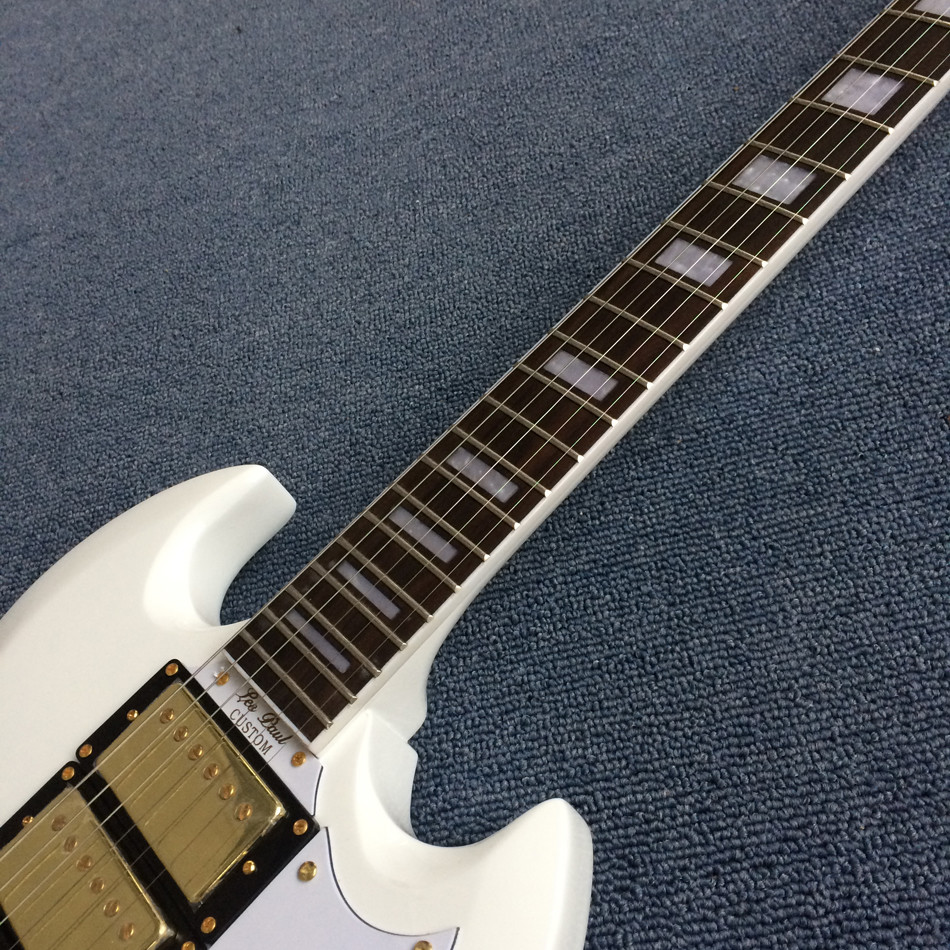 New style SG electric guitar, 3 pickups, Tremolo system,White electric guitar