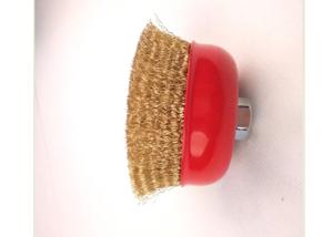 China 3'' wire cup brush,fine crimped brass coated wire 0.008'',with M14 by 2 threaded arbor factory