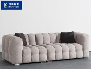 China BN Puff Cotton Milk Oil Style Furniture Fabric Sofa Chair Nordic Lamb Wool Straight Row Three Seat Soft Sofa factory