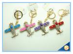 3D Airpalne Shape Rhinestone Cute Metal Key Chain For Girls Gift Four Color For