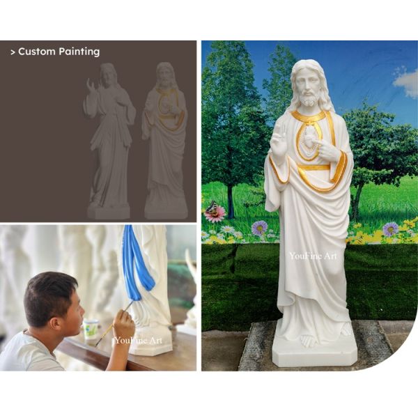 Customized Large Life Size Religious Sculpture Garden Decorative Pure White Marble Holy Family Church Statue