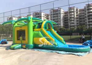 China Big Outdoor Jungle Inflatable Boune Slide Combo with Water Pool and Palm Tree factory