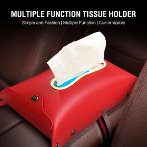 China Red Debossed 100mm Car Tissue Box Holder Using Suede Leather factory