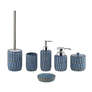 China Blue Bathroom Accessories Soap Dispenser Ceramic BSCI Hand Wash Dispenser With Pattern factory