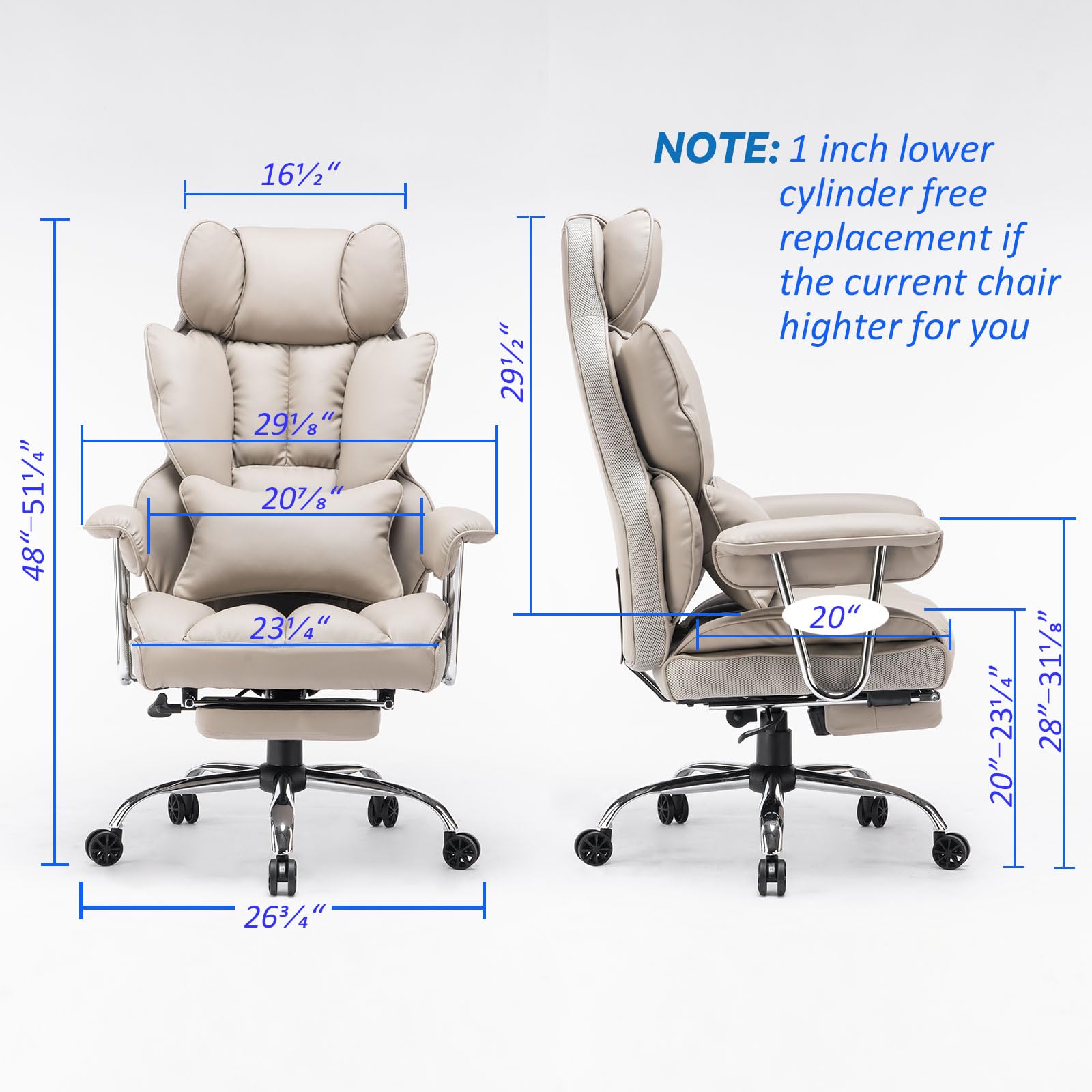 Optional Leg Rest and Lumbar Support High Back PU Leather Swivel Chair for Comfort
