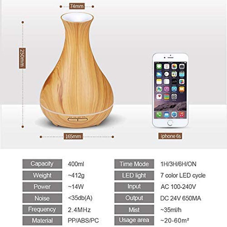Aroma Diffuser Essential Oil Diffuser Ultrasonic Air Humidifier With Wood Grain