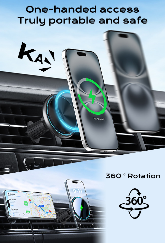 Stable And Fast Charging Metal Car Phone Holder With Strong Magnetic Suction And Customizable Running Light