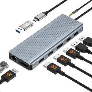 Enhanced Connectivity 12 In 1 USB C Type-C Hub Multiport Dock Station With Dual