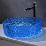 Round 120mm Bathroom Wash Basin Glass Type Blue Colour Crystal Diamond