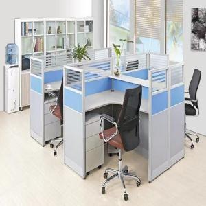 China ISO9001 Fashion Office Partition Glass Wall 4 Seater Cubicle MFC Modern Desk Dividers factory