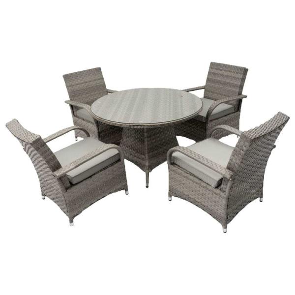 Round Table Outdoor Dining Furniture Wicker Rattan Garden Set for 4 Seater by