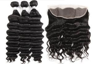 China Deep Wavy Virgin Human Hair Extensions / 13 X 4 Swiss Lace Frontal Piece factory