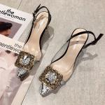 6111-7 Sexy Pointed-Toe Rhinestone Snake Print High-Heeled Shoes With Thin