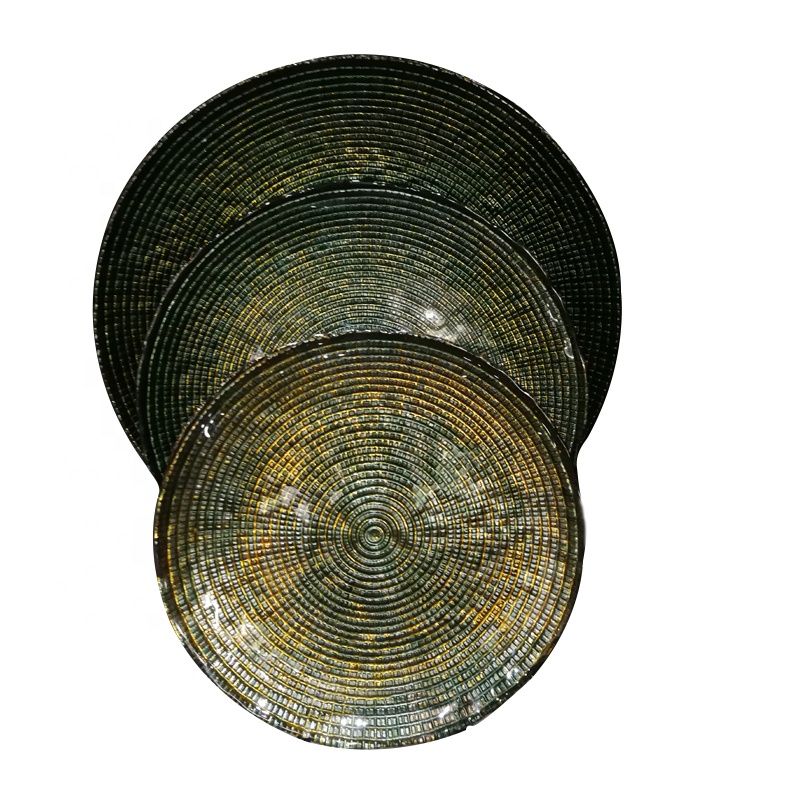 Golden Color Dessert Glass Charger Plates , Decorative Charger Plates For Wedding