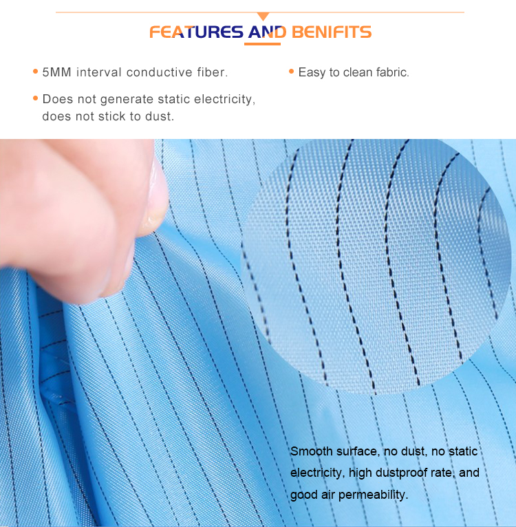 98% Conductive PE SMS Dust Free ESD Cleanroom Coverall
