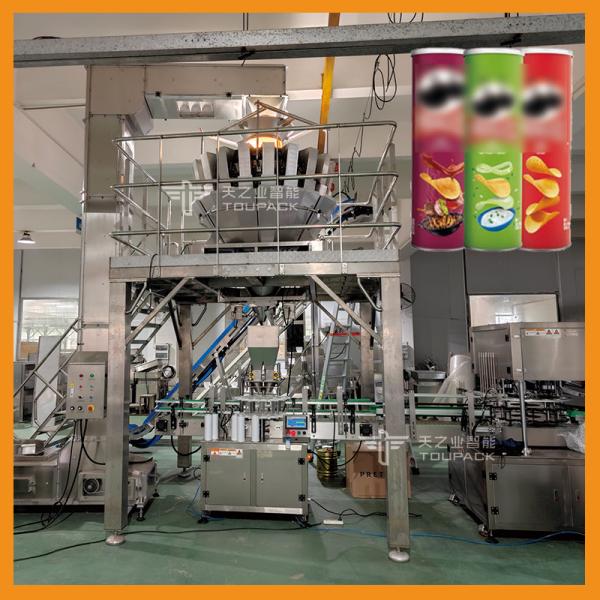 Automatic Vacuum Potato Chips Tin Canning Machine Puffed Food Weighing And