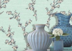 China Green Leaf Pattern Non Woven Wallcovering / Flocking Home Decorating Wallpaper factory