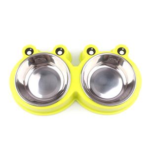 China Double Bowls Pet Food Feeder Cute Modeling Frog Shape Easy Cleaning factory