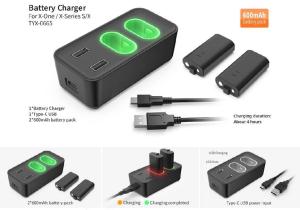 China 550mA*2 XBOX Gaming Accessories Battery Charger With 2 Battery Packs 600mAh factory