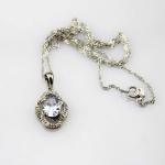 925 Silver Pendant Necklace 7x9mm Oval Lavender Amethyst Cubic Zirconia (PSJ030)