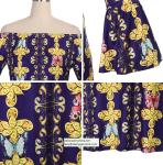 flower and phoenix patterns printed women fashion short dress with puff sleeve