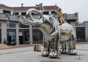 China Life Size Brass Man Sitting Stainless Steel Elephant Sculpture factory