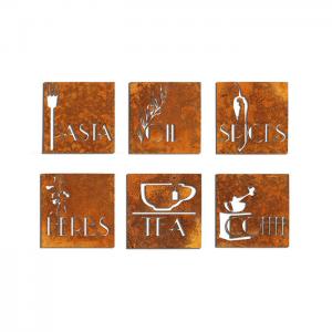 China Square Set 6 Kitchen Wall Decorations Rusty Corten Steel House Signs factory