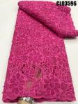 Rose pink guipure lace water-soluble embroidery fabric with beads wedding dress