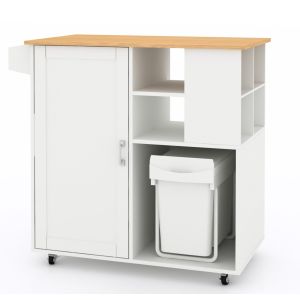 Rectangular Movable Kitchen Island with Lighting and Accessories