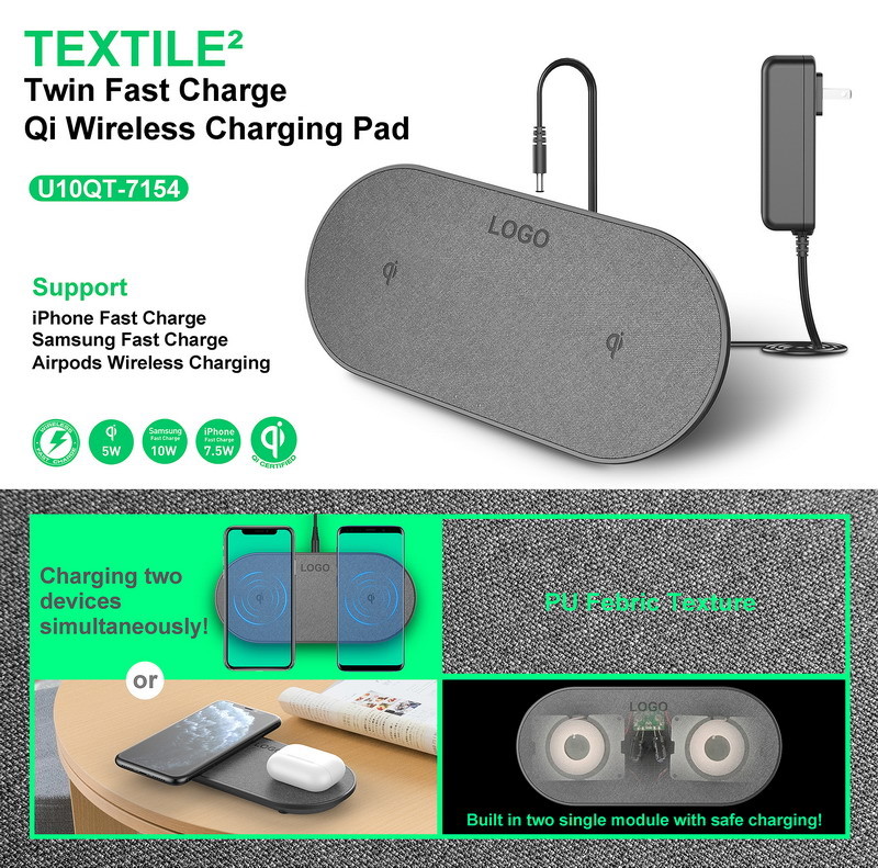 TEXTILE Dual Phone Qi Wireless Charging Pad 10W 7.5W 5W