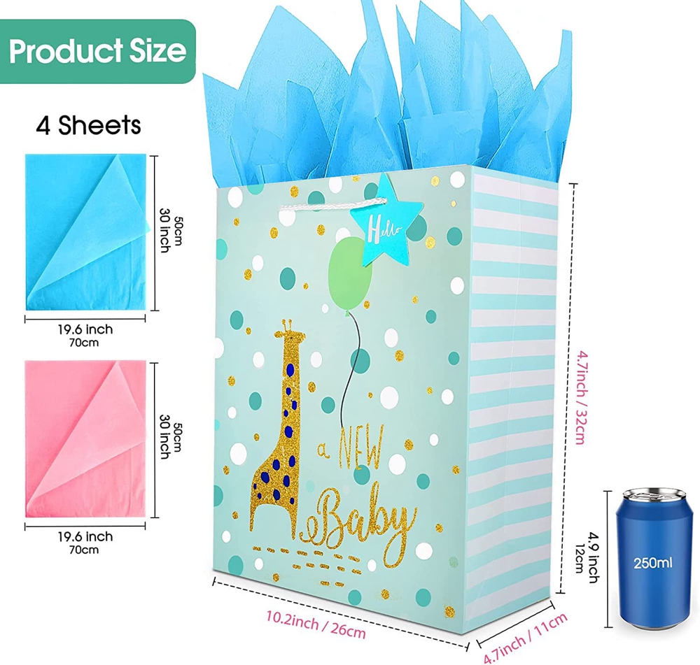 Extra Large High End Reusable Cute Cartoon Baby Gift Tote Packaging Shopping Paper Bag