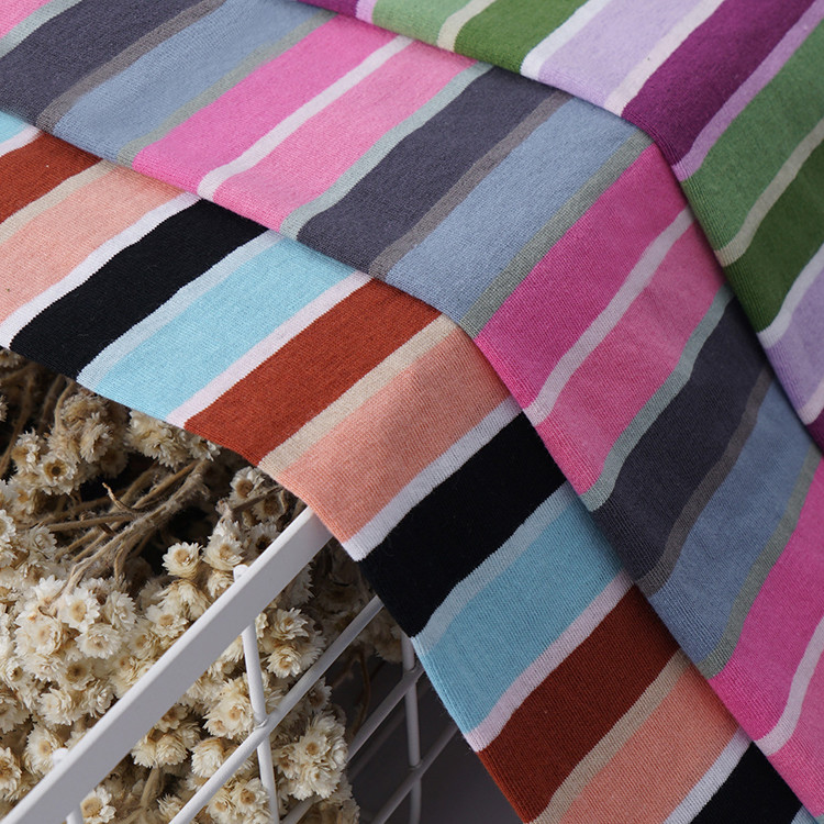 Absorb Sweat And Refresh Striped Cotton Fabric For T - Shirt High Durability
