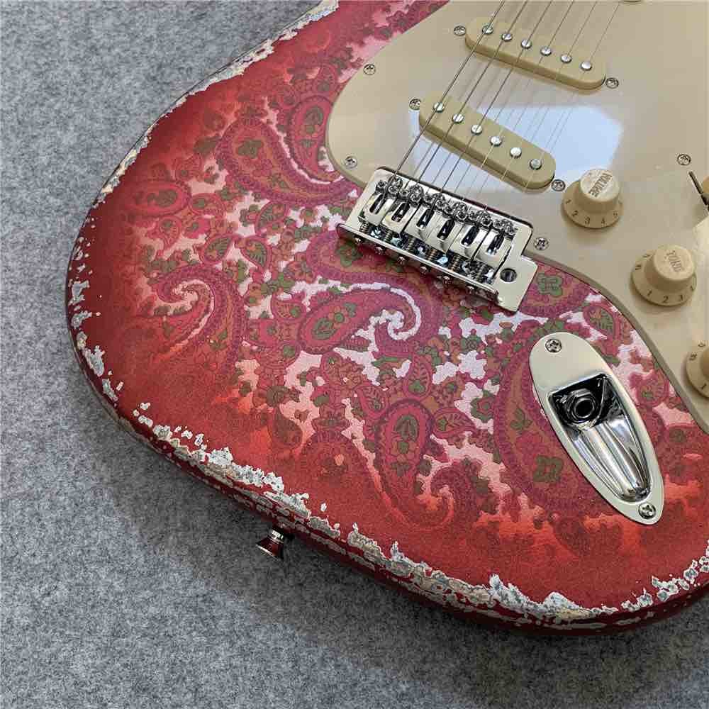 High Quality Electric Guitar Relic Retro Strat Electric Guitar with Pink Flower Color free shipping
