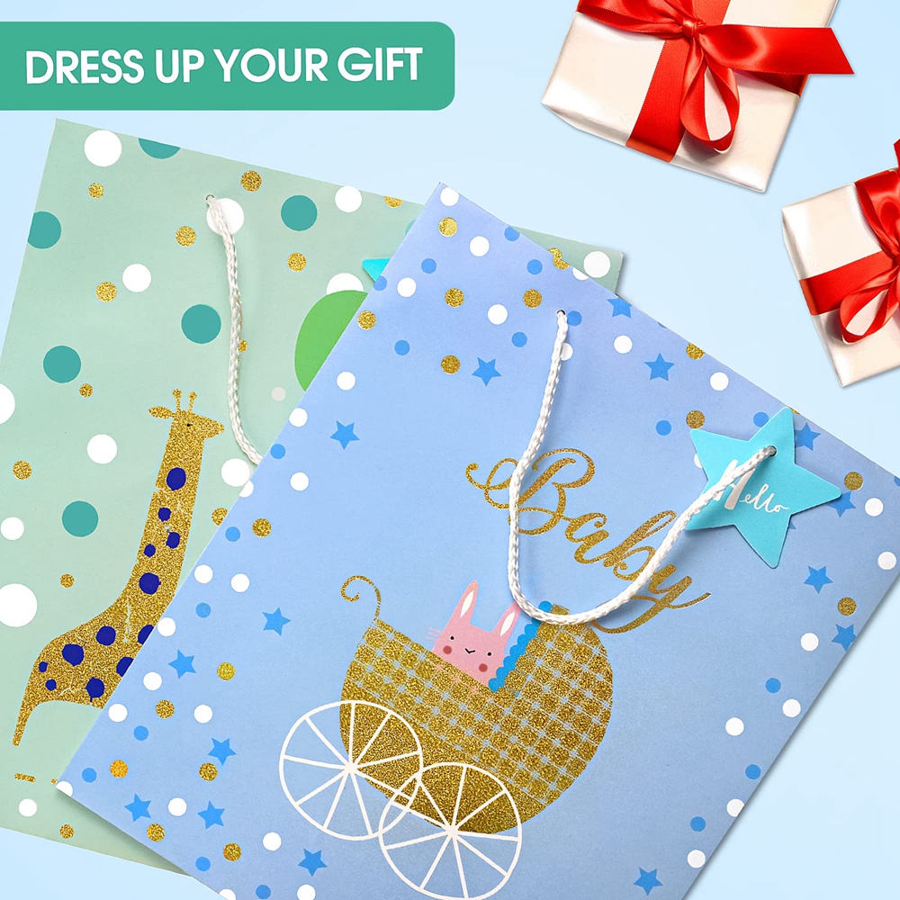 Extra Large High End Reusable Cute Cartoon Baby Gift Tote Packaging Shopping Paper Bag