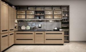 China Light Oak Modern Kitchen Cabinets Premium Stainless Steel Custom Design factory